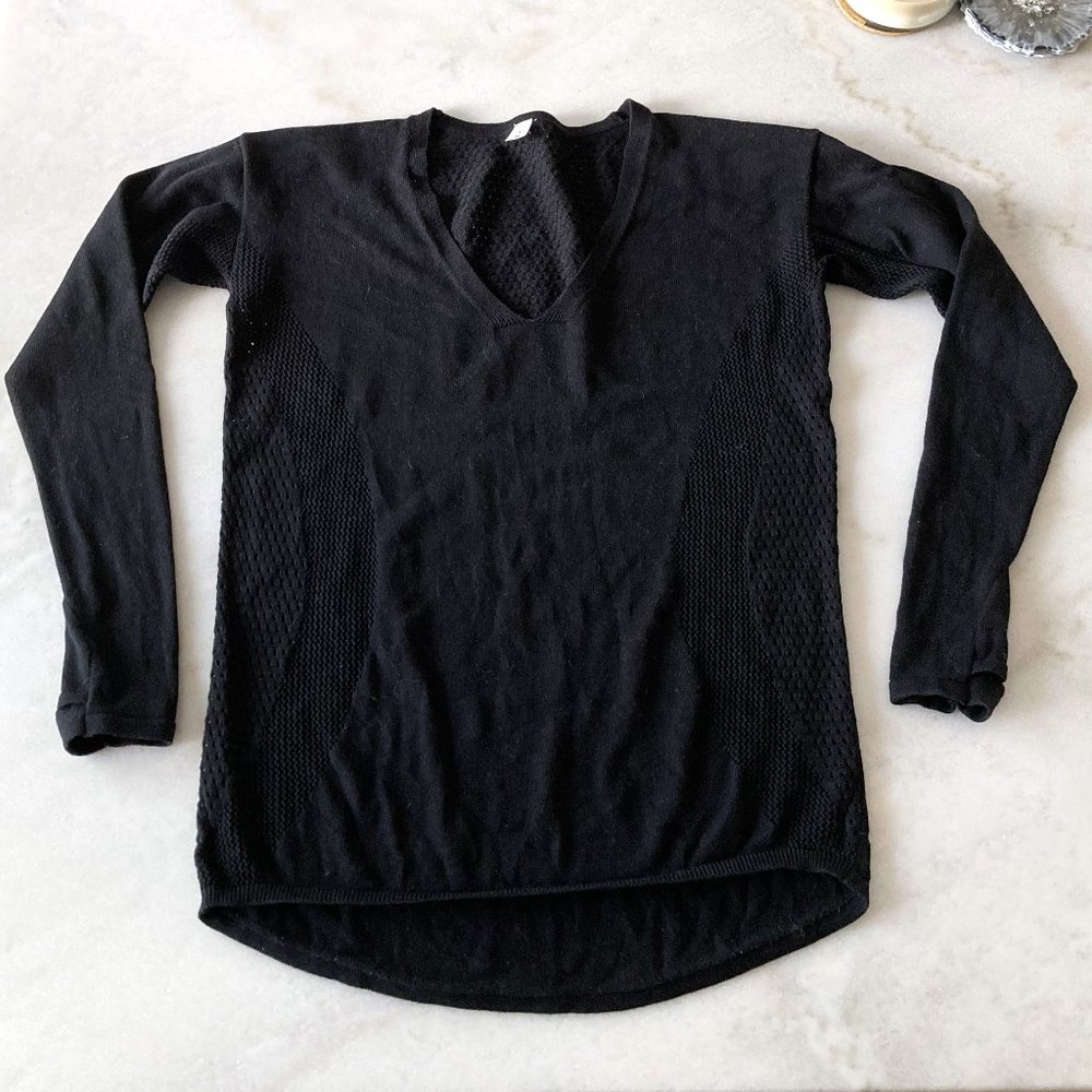 Lululemon Still Movement Sweater, Lululemon black v neck sweater with thumbholes